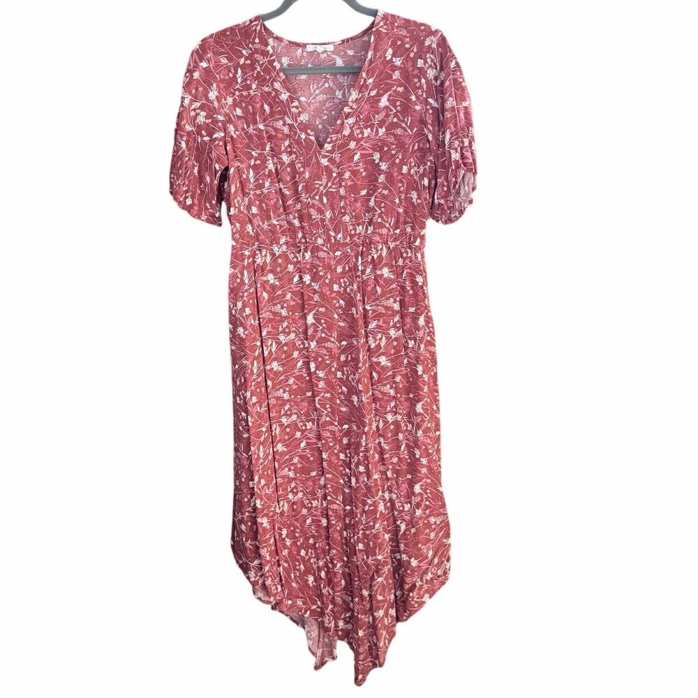 Maurices floral rust orange red long v cut dress whimsical cottagecore large